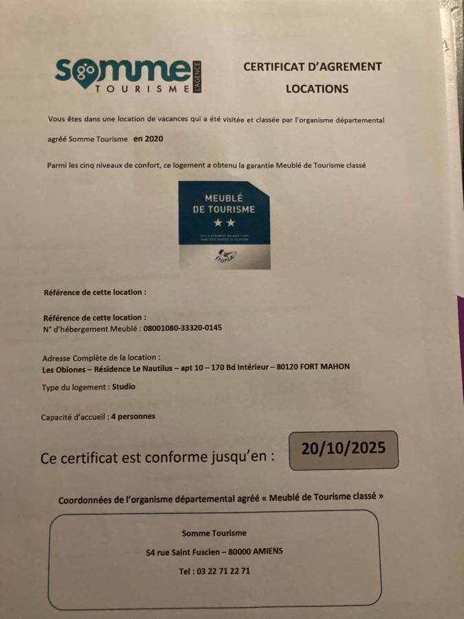 Les Obiones, Vue Laterale Mer, Fort Mahon Plage, Magnifique Studio Cabine 4P, Avec Balcon , Parking Prive Gratuit, Wifi, Classe 2 Etoiles, Exposition Plein Sud En Baie De Somme Ngoại thất bức ảnh